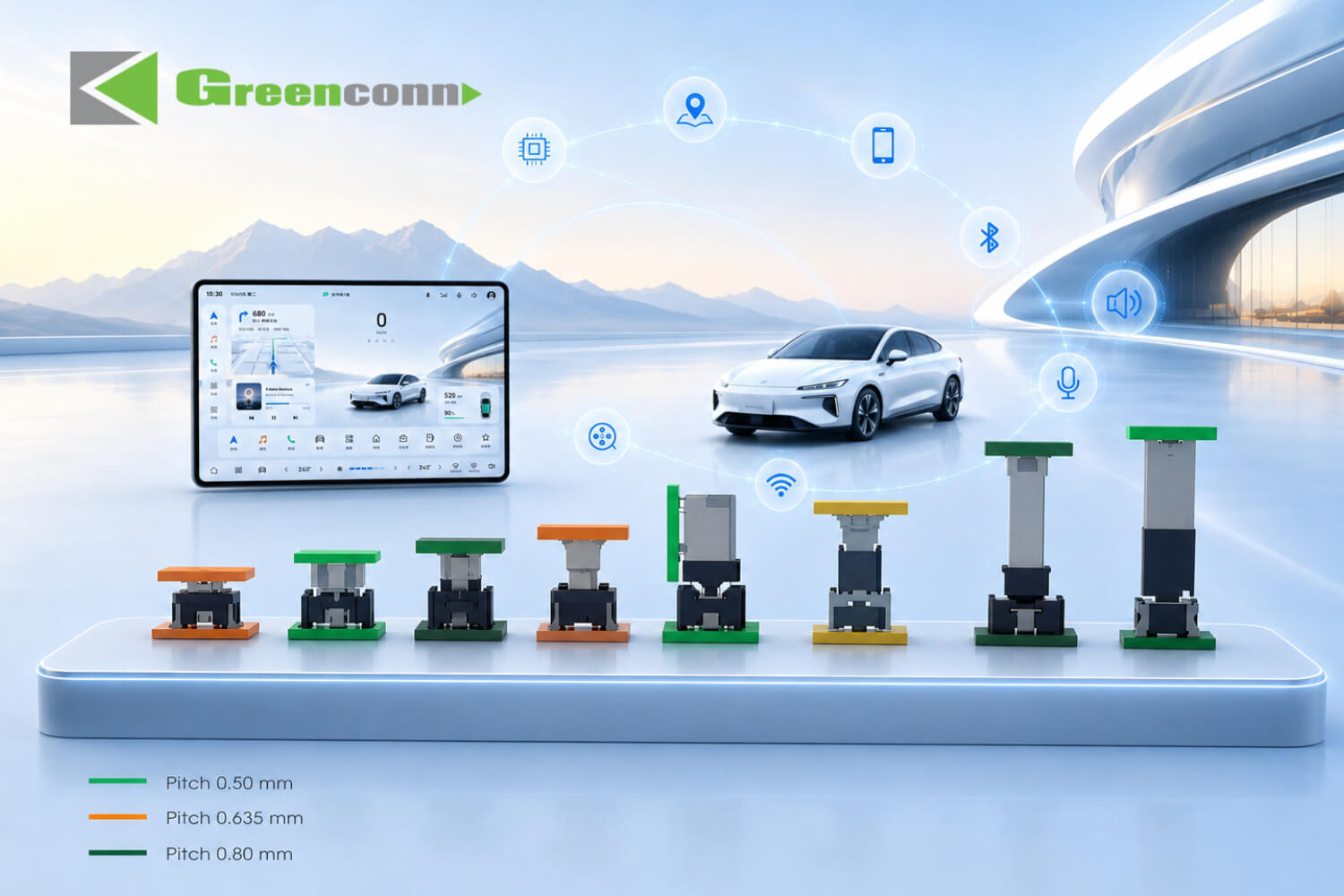 Greenconn floating connectors support multiple pitch and stacking height configurations