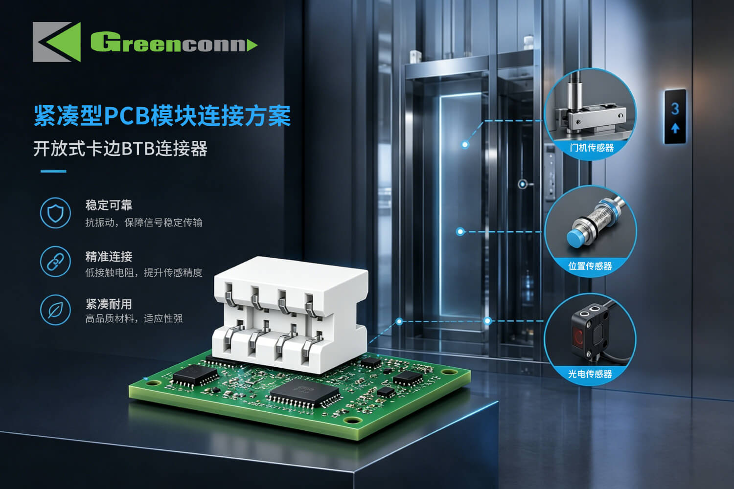 Greenconn CBFA201开放式卡边BTB连接器在紧凑型PCB模块中的应用