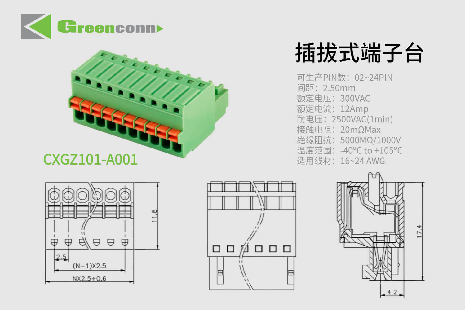 Greenconn 插拔式接线端子CXGZ101系列