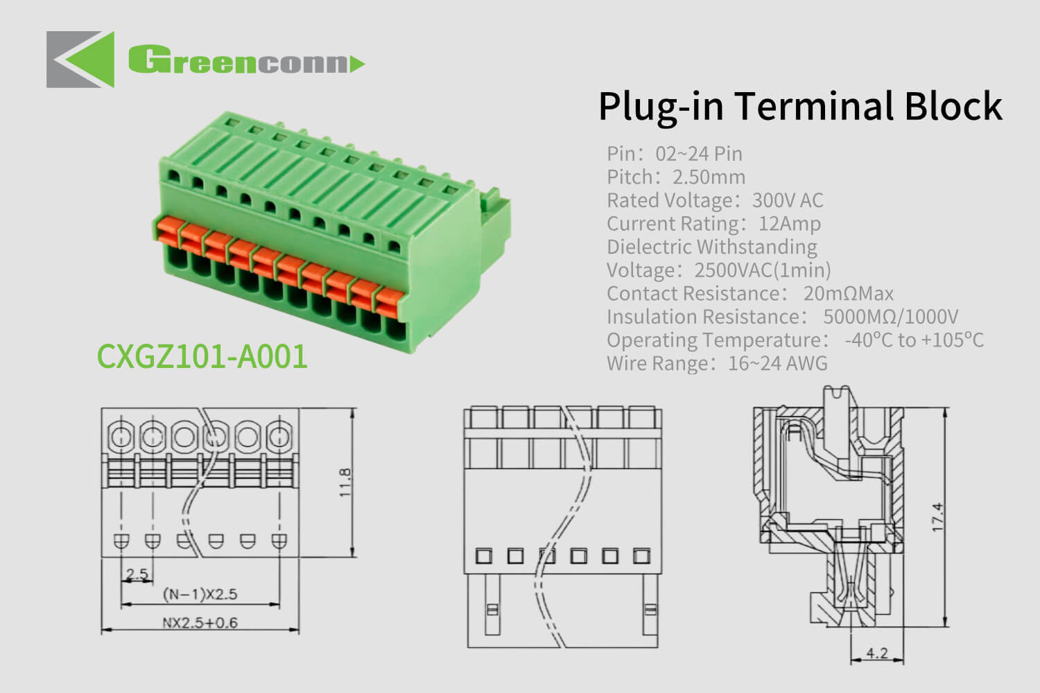 Greenconn Plug-in Terminal Block CXGZ101 Series