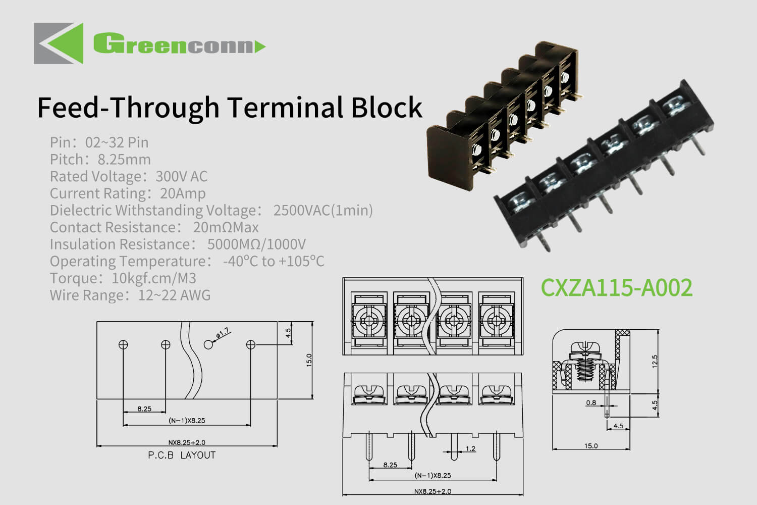 Greenconn Feed-Through Terminal Block CXZA115 Series