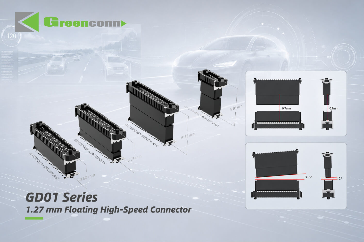 Structure Illustration of the Greenconn GD01 Series 1.27 mm Floating High-Speed Connector